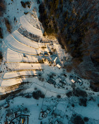 High angle view of snow covered land