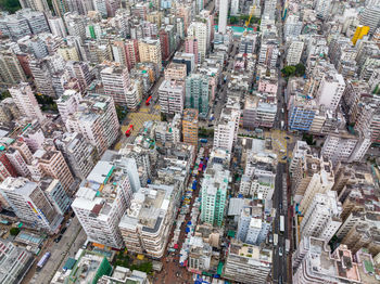 High angle view of buildings in city