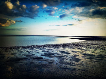 Scenic view of sea against cloudy sky