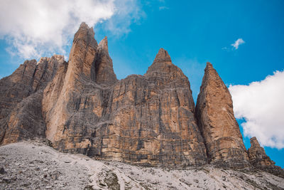 Low angle view of rock formations against sky