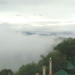 Scenic view of mountains against cloudy sky