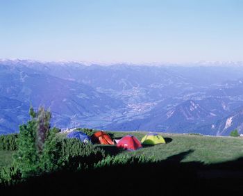 Scenic view of rocky mountains against clear sky