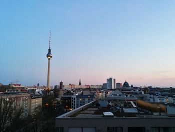 View of city at sunset