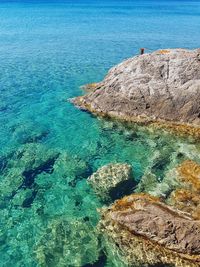 High angle view of rocks by sea