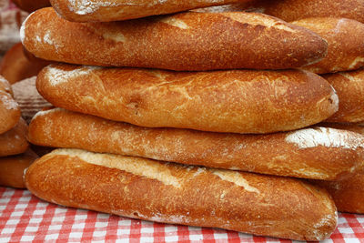 Close-up of baguettes at store