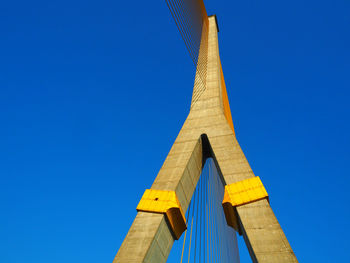 Low angle view of building against clear blue sky