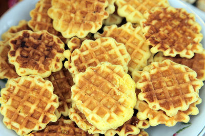Close-up of christmas waffles in plate