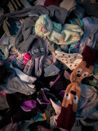 High angle view of various toys in market