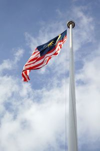 Low angle view of flag against sky