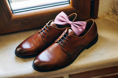 High angle view of shoes on table