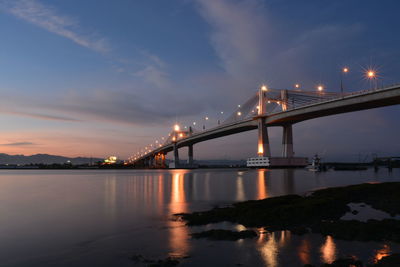 View of suspension bridge at night