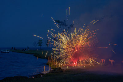 Firework display at night