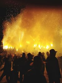 Silhouette people watching firework display at night