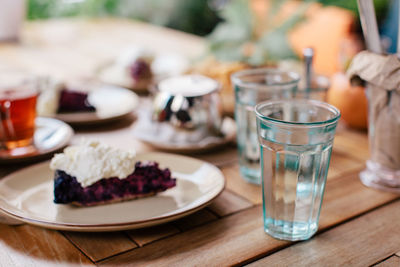 High angle view of dessert on table