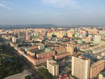 High angle view of townscape against sky