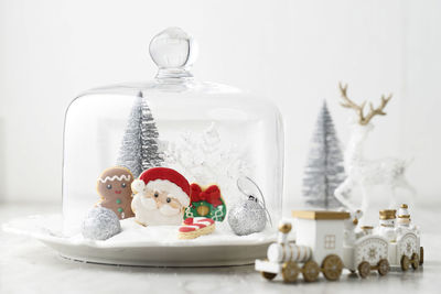 White christmas concept, santa claus cookies sugar dusting. copy space for text 