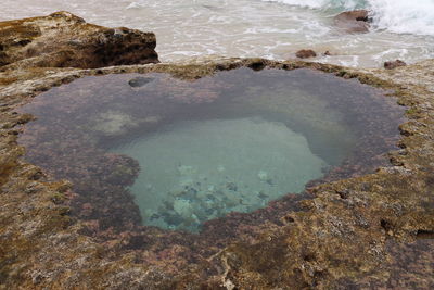 High angle view of rocks in sea