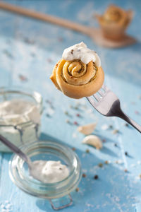 Close-up of dessert on table