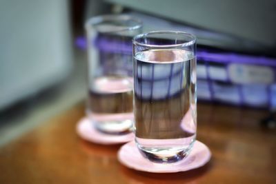 Close-up of beer glass on table