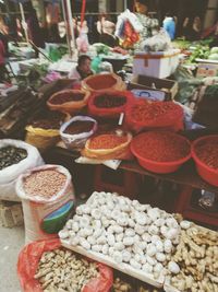 High angle view of vegetables for sale at market stall