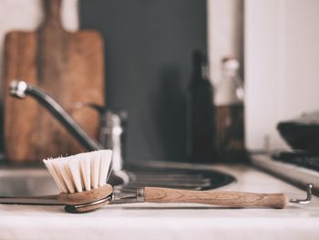 Dishwashing brush on the table