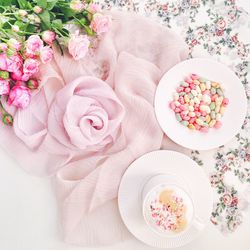 High angle view of pink roses