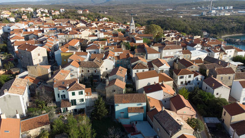 City omišalj on island krk in northern croatia on adriatic sea from above