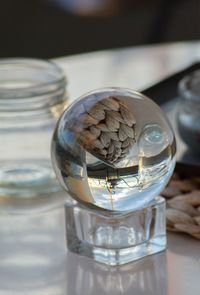 Close-up of water in glass on table