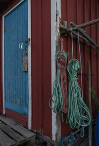 Closed wooden door of house