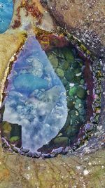 High angle view of puddle on street