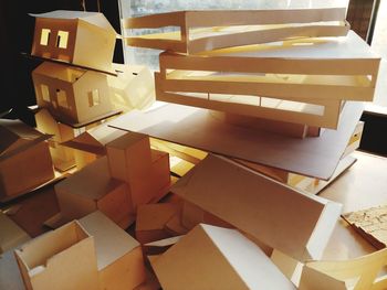 High angle view of piano keys on table