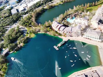 High angle view of swimming pool by sea