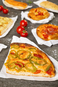 High angle view of pizza on table