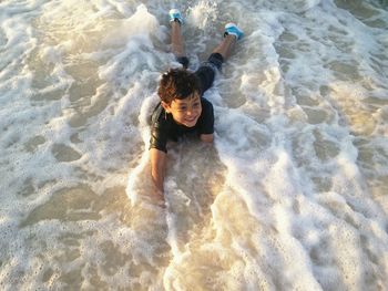 High angle view of person swimming in water