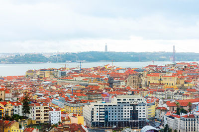 High angle view of buildings in city