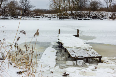 Scenic view of frozen lake during winter