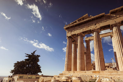 Marbles and columns of the southern side of the parthenon in the acropolis, athens, greece