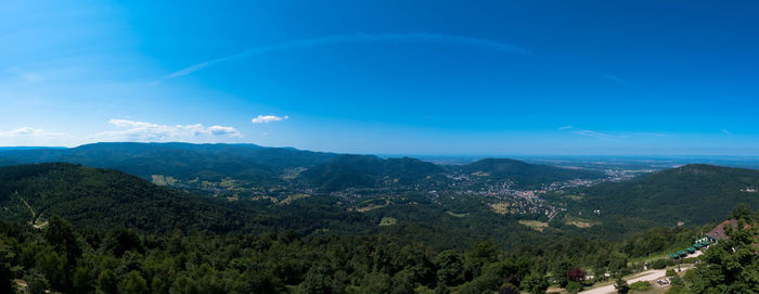 High angle view of landscape against blue sky