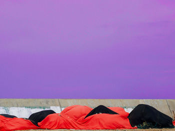 Multi colored tent against sky