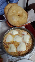 High angle view of food in plate