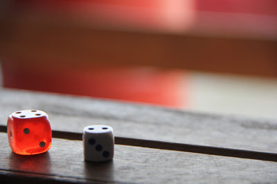 Close-up of dice on table