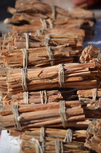 Close-up of stack of firewood