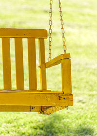 Close-up of swing in playground