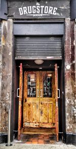 Closed door of building