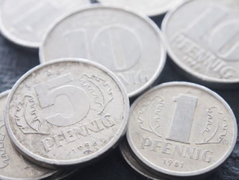 Close-up of pfennig coins