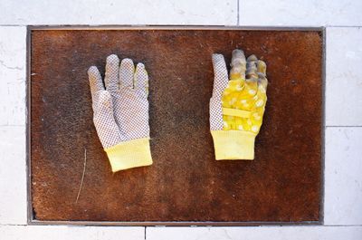 High angle view of food on metal