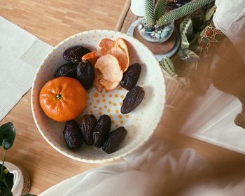 High angle view of breakfast on table