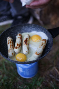 Close-up high angle view of person preparing food