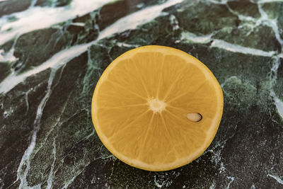 Close up sliced lemon on floor