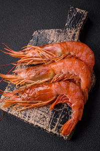 High angle view of seafood on table